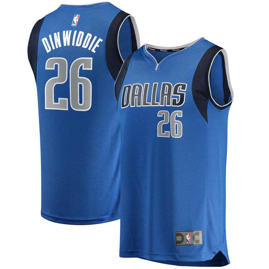 Men Dallas Mavericks 26 Spencer Dinwiddie Fanatics Branded Blue Fast Break Replica NBA Jersey